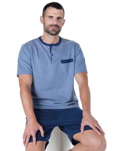 Pijama de verano para hombre. Detalle frontal.