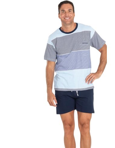 Pijama corto de verano para hombre. Detalle frontal.