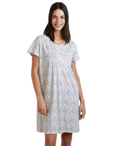 Camisón de punto fino 100% algodón para mujer. Detalle frontal.
