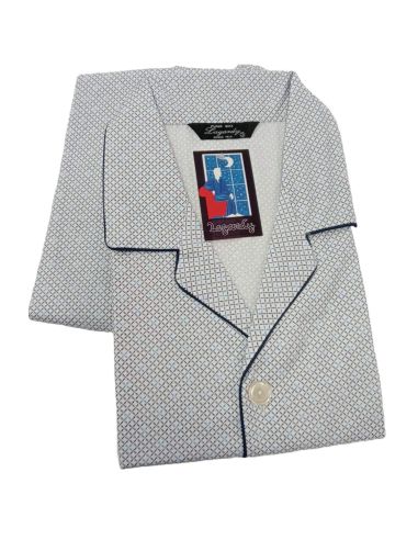 Pijama largo de tela para hombre. Detalle frontal.