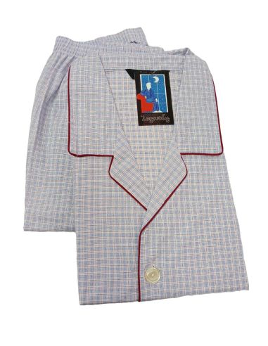 Pijama largo de popelín 100% algodón. Granate cuadros.