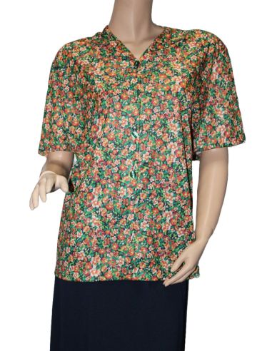 Camisa adaptada de verano para señora. Color azul geométrico.