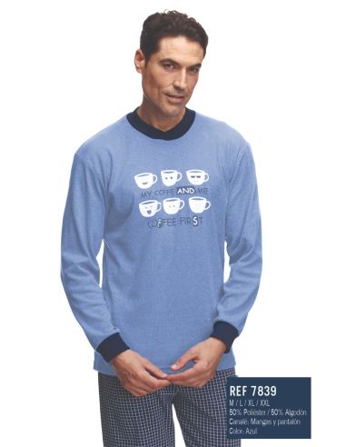 Pijama de invierno para hombre. Detalle frontal.