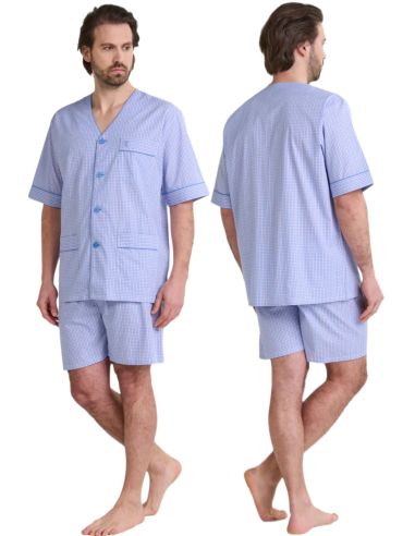 Pijama de tela en corto para hombre. Detalle color rojo.