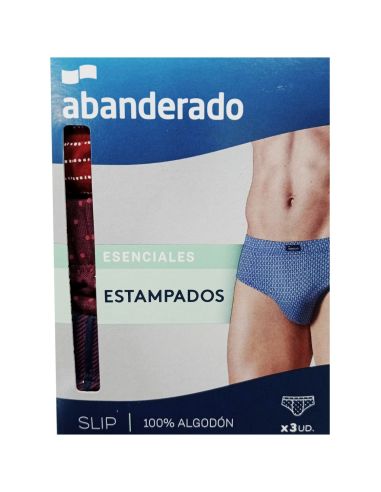 Pack 3 slips estampados de algodón para hombre. Delantero. Color Azul estampado.