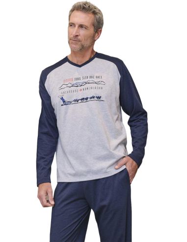 Pijama de invierno para hombre. Detalle frontal.