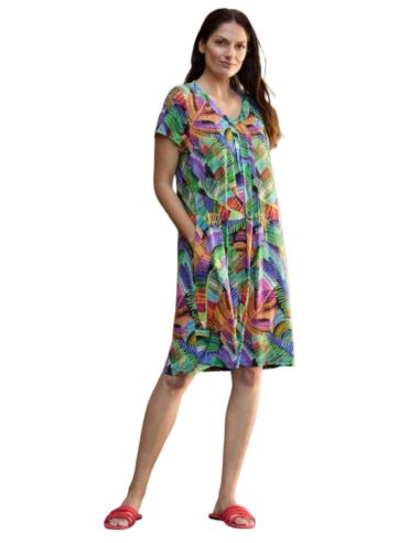 Vestido midi de verano para mujer. Detalle frontal.