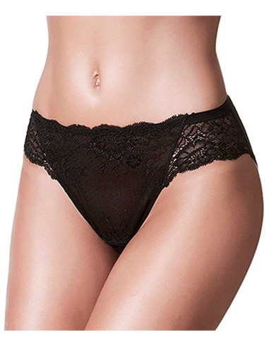 Braga midi puntilla y microfibra. Negro