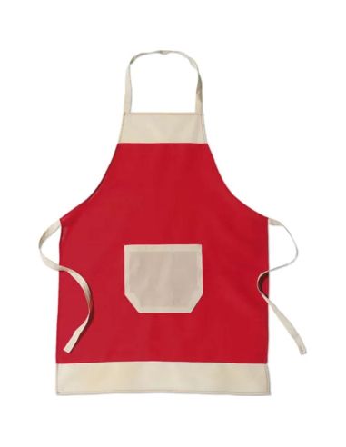 Delantal unisex con peto y bolsillo. Color rojo.