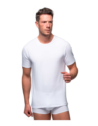 Camiseta interior termorreguladora en cuello redondo de hombre. Delantero. Color Blanco