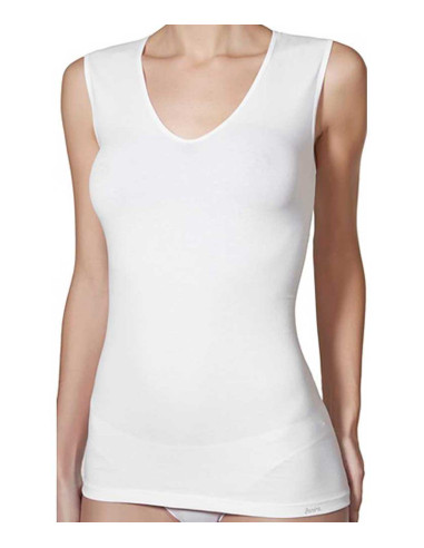 Camiseta mujer tirante ancho algodón elástico. Color blanco