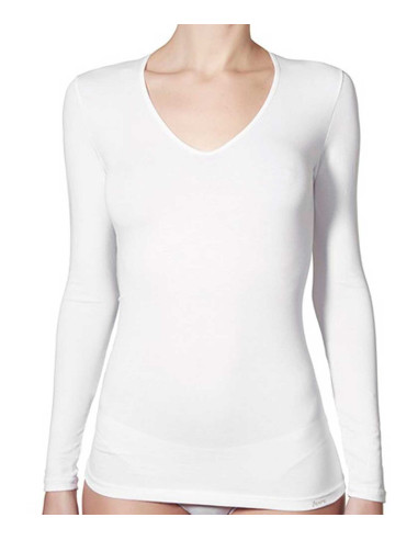 Camiseta interior de algodón - manga larga mujer. Color blanco