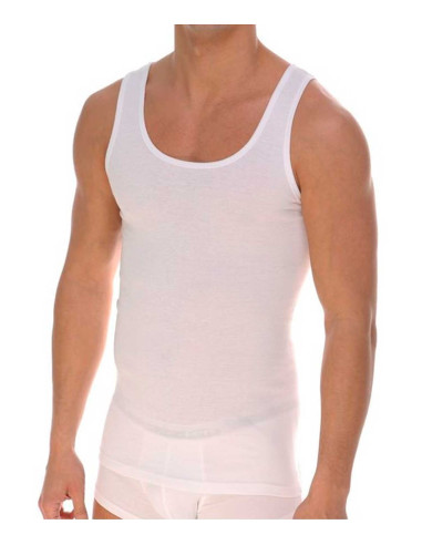Camiseta hombre de tirantes algodón peinado. Color blanco