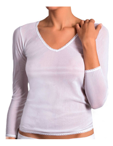 Camiseta interior de tul manga larga para mujer