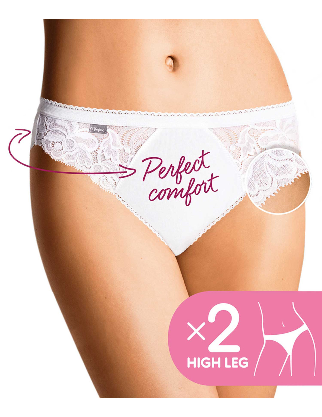 Packs 2 braguitas bikini con encaje y algodón de mujer