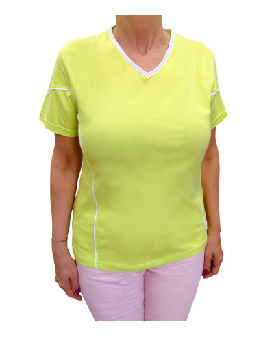 Camiseta mujer manga corta cuello pico color