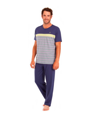 Pijama hombre punto fino, rayas pistacho