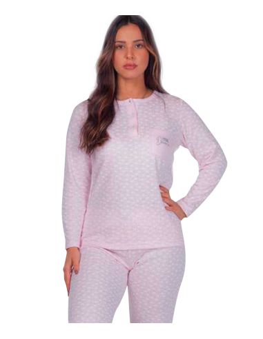 Pijama invierno mujer con bolsillo, dibujo coronas