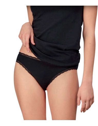 Braga bikini de algodón peinado elástico con cinturilla y camales de puntilla elástica