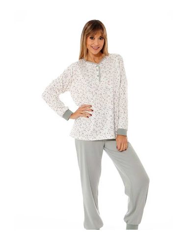 Pijama largo mujer, desagujado, flores