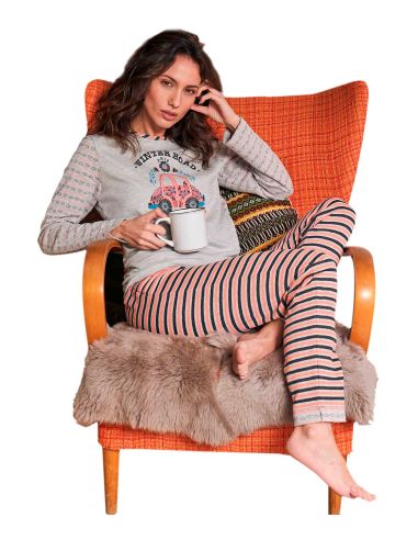 Pijama invierno mujer, coche naranja
