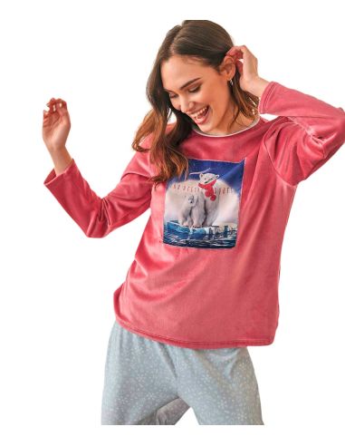 Pijama mujer largo de flannel con osos