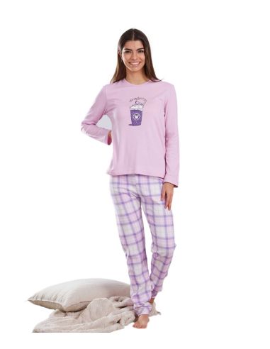 Pijama mujer de invierno, gato dentro de vaso