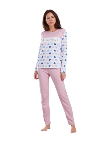 Pijama invierno mujer, corazones rosas y azules