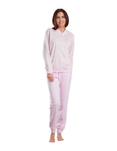 Pijama invierno mujer, estampado ramitas. Color rosa.