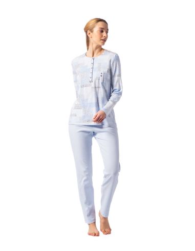 Pijama invierno mujer, cuadros en azul y gris