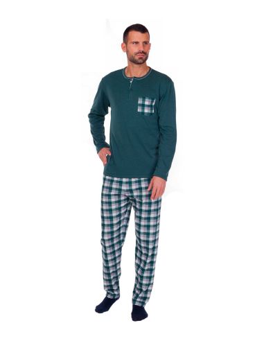 Pijama invierno hombre con bolsillo, verde