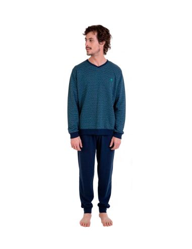 Pijama invierno hombre, dibujo verde y blanco