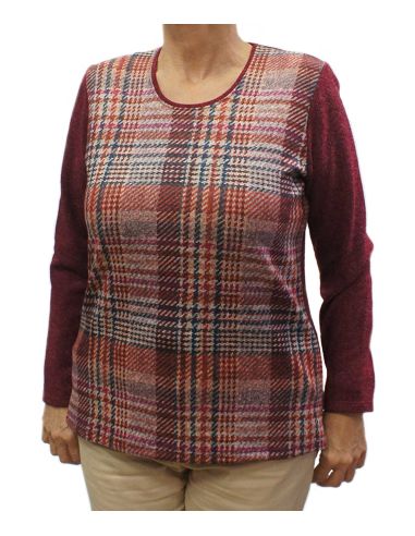 Camiseta mujer de invierno, cuadro granate