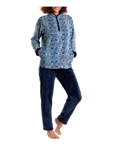 Pijama polar mujer, ikat azul
