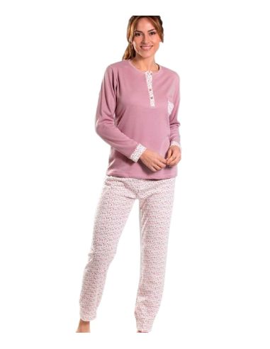 Pijama invierno mujer rosa con bolsillo