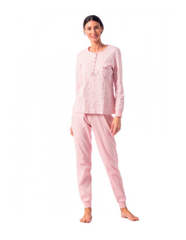 Pijama largo rosa flores, Egatex. Frontal