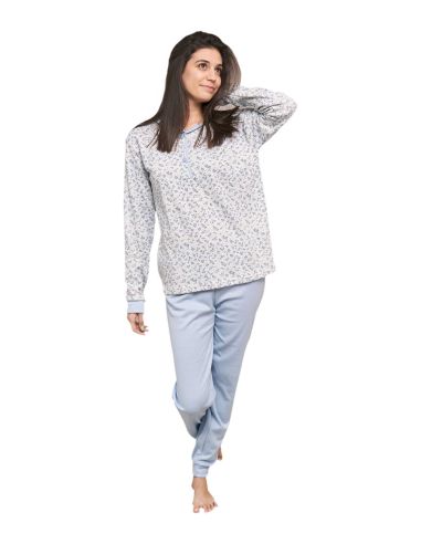 Pijama invierno mujer, gris flores