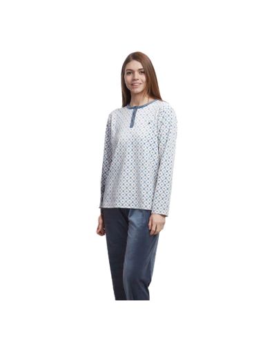 Pijama técnico invierno mujer, flores blancas