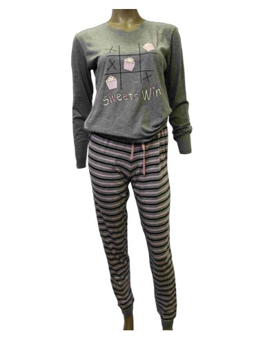 Pijama largo mujer, tres en raya/ corazón