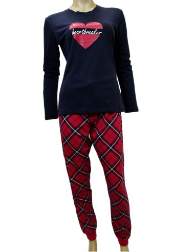 Pijama largo mujer, tres en raya/ corazón