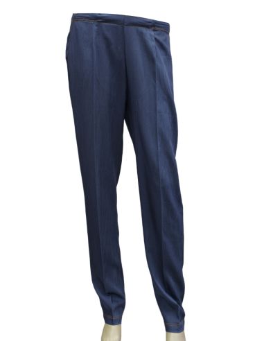 Pantalón fino con goma de mujer azul vaquero. Frontal