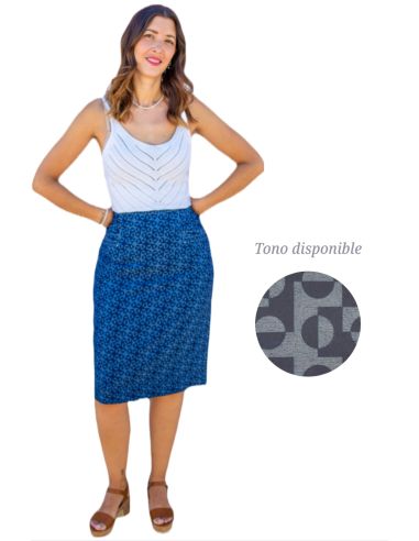 Falda clásica estampado geométrico azul