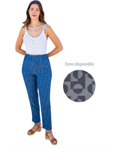 Pantalón fino de mujer, estampado geométrico