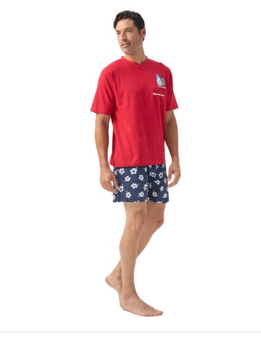 Pijama corto de hombre, surf Kukuxumusu. Frontal.