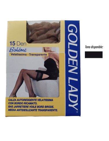 Media fina antideslizante para mujer de 15 deniers. Frontal. Negro.