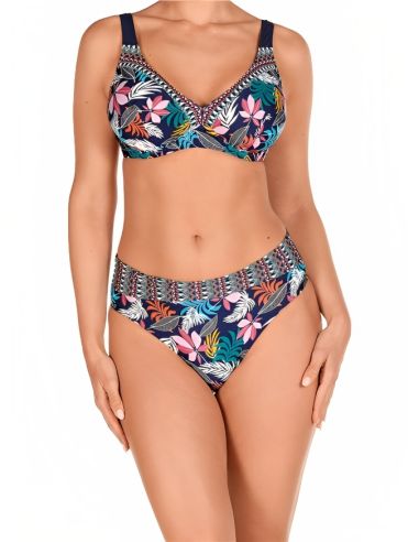 Bikini alto estampado hojas, Tamouré. Frontal.