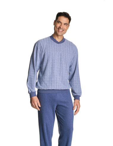 Pijama hombre invierno tacto franela, azul o gris