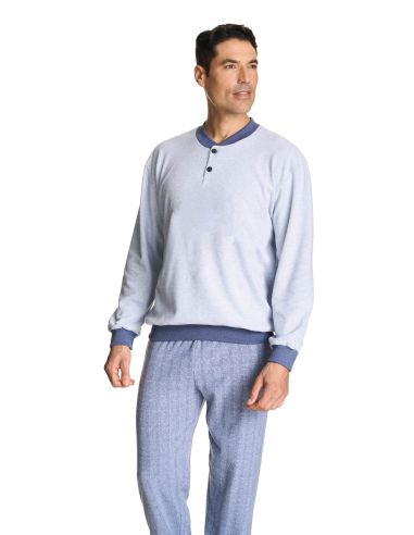 Pijama de punto flannel tacto franela con interior perchado para hombre.
