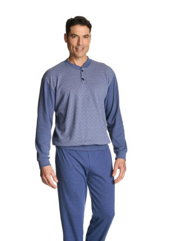 Pijama de punto con interior perchado para hombre.  Tono marengo.