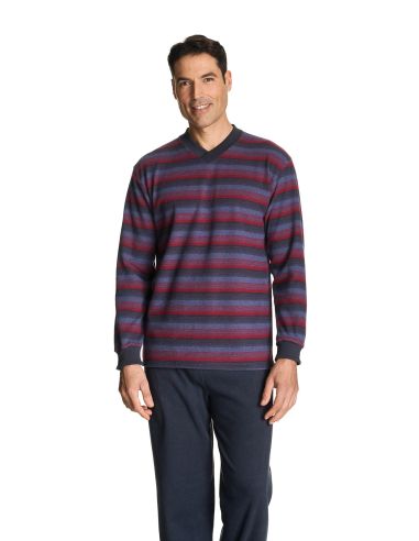 Pijama de punto flannel con interior perchado para hombre. Tono petróleo.